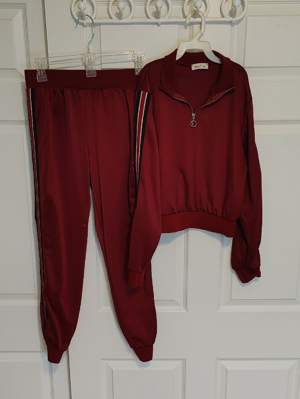 love J Maroon Track Jacket and Joggers with Side Stripes